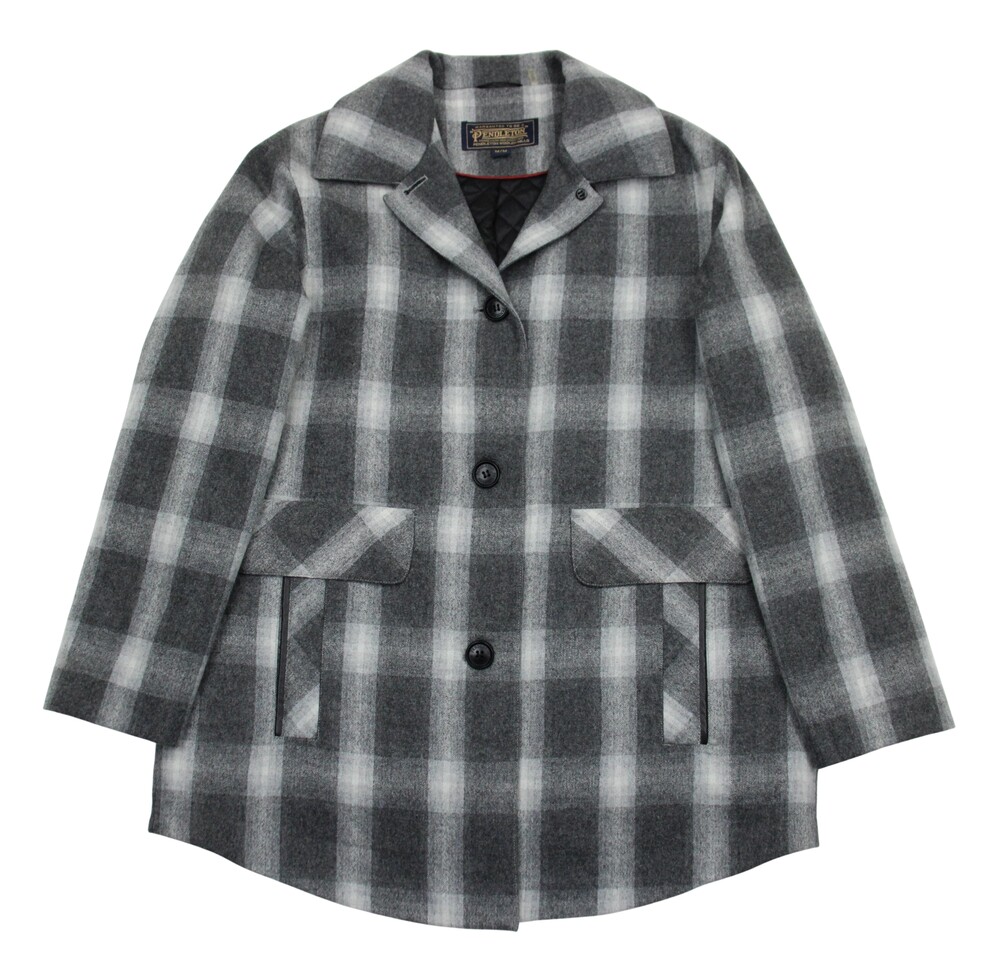 Pendleton Coat Womens Medium Gray Plaid Wool Quilted Lined Overcoat Winter